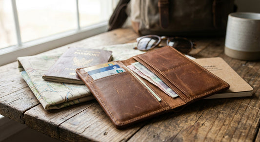 Leather wallet for travel essentials