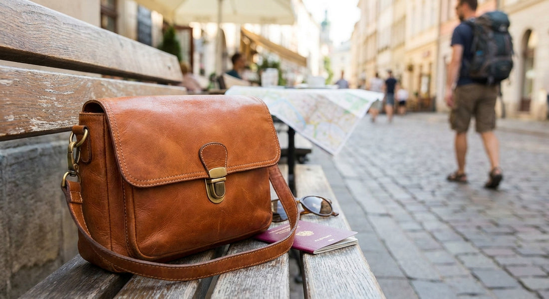 Leather crossbody bag for travel
