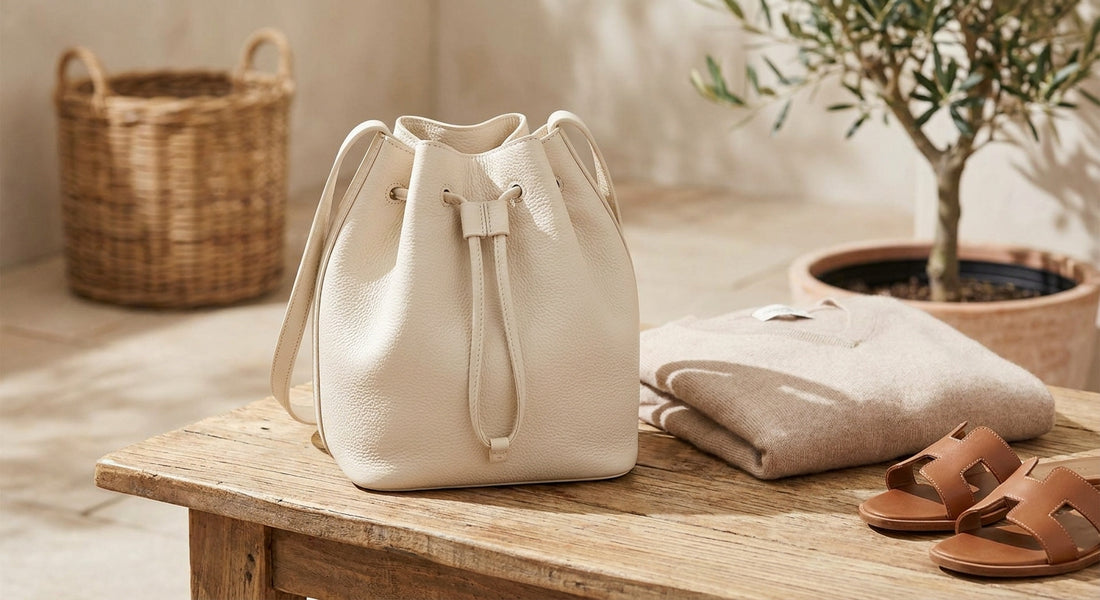 Leather bucket bag in ivory: a styling guide
