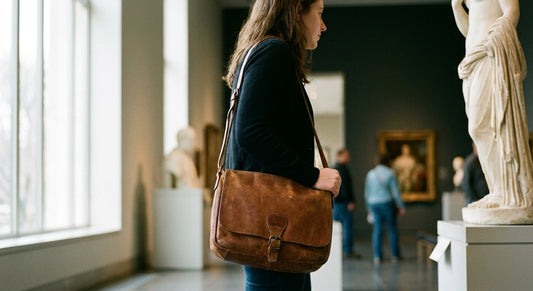 Leather crossbody bag for museum days out