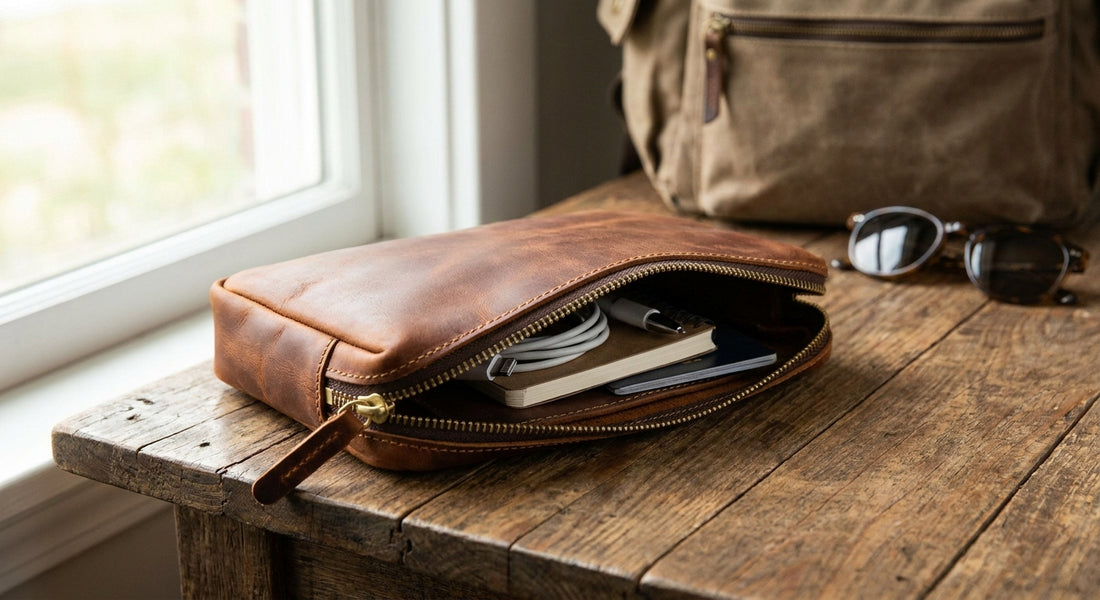 Leather pouch for travel organization