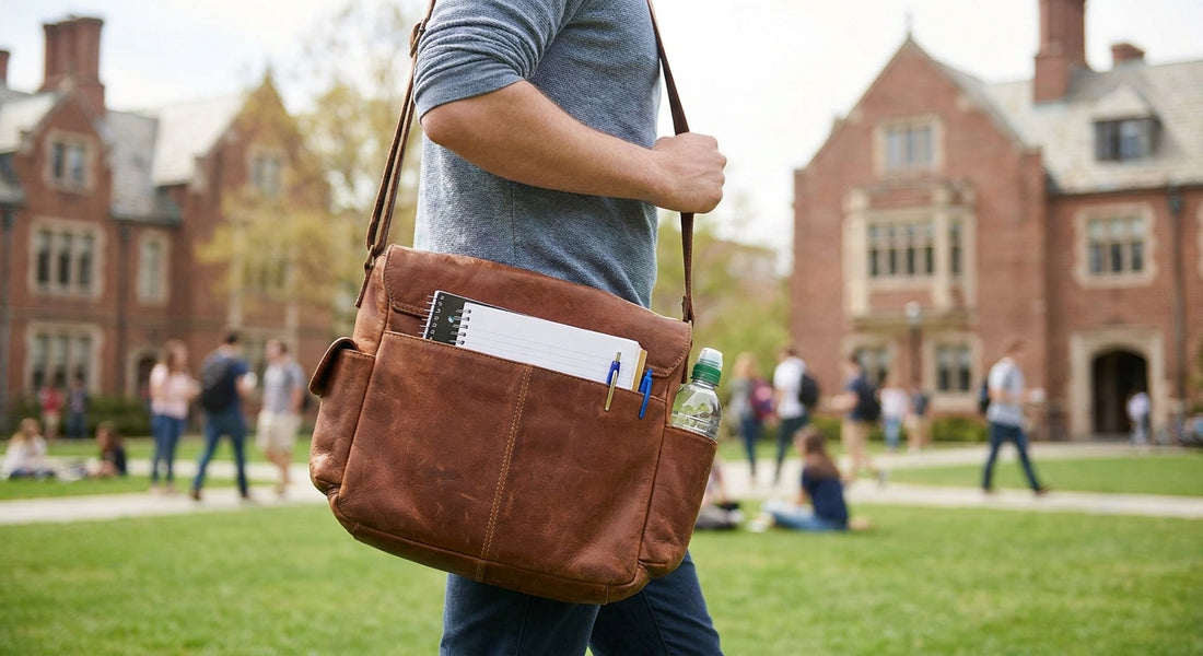 Leather crossbody bag for students