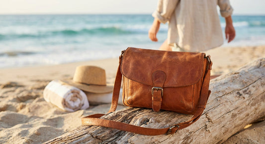 Leather crossbody bag for beach vacations