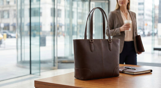 Leather tote bag for job interviews