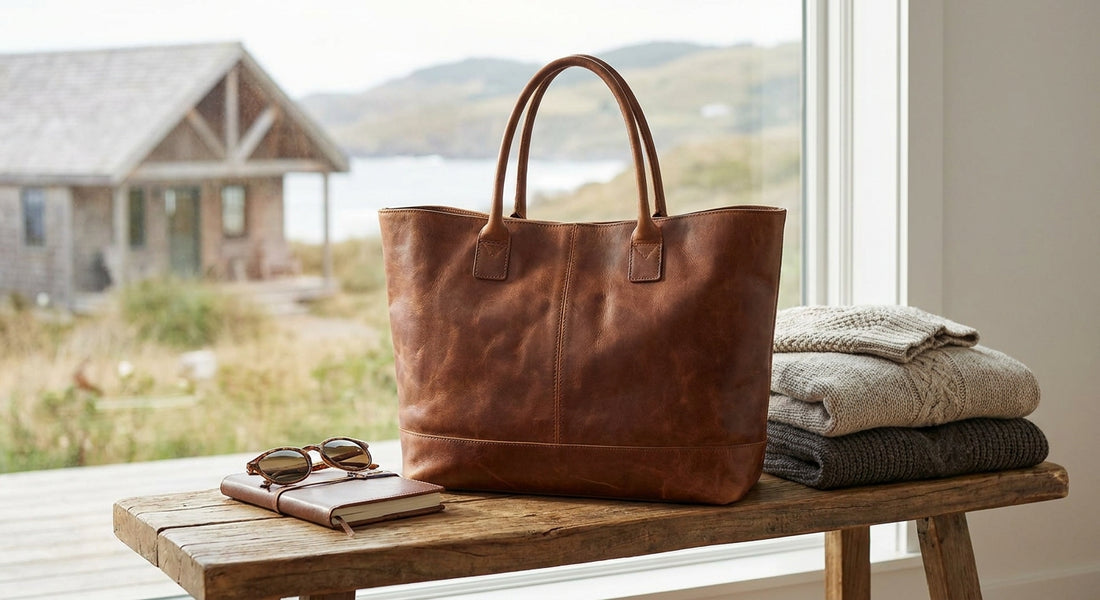 Leather tote bag for weekend getaways