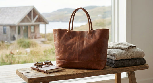 Leather tote bag for weekend getaways