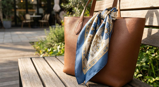 How to layer a silk scarf with a leather tote