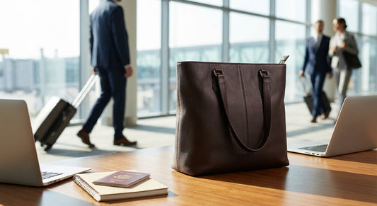 Leather tote bag for business trips