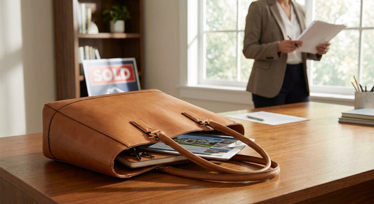 Leather tote bag for real estate agents