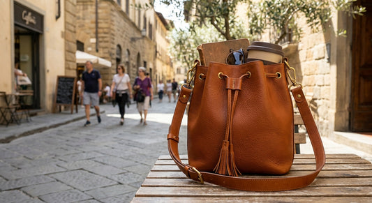 Italian leather bucket bag for everyday use
